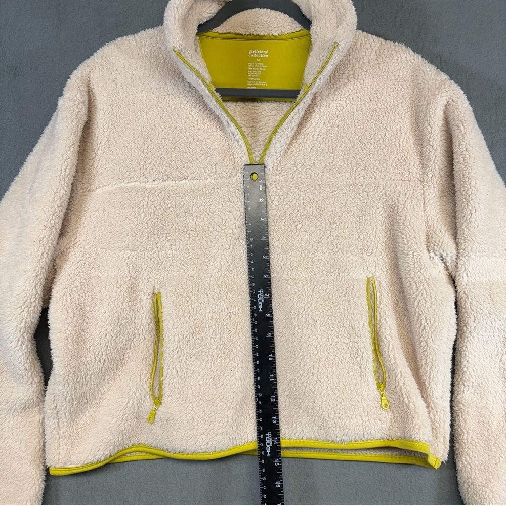 Girlfriend Collective Fleece Jacket Womens Medium Half 1/2 Zip Cream Sherpa Crop - Picture 5 of 6